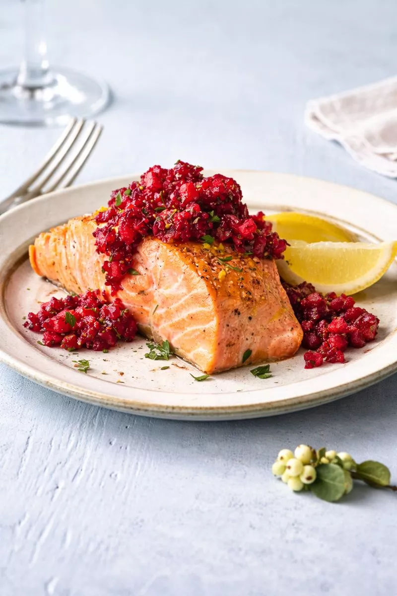 Oven-Baked Salmon with Cranberry Apple Relish